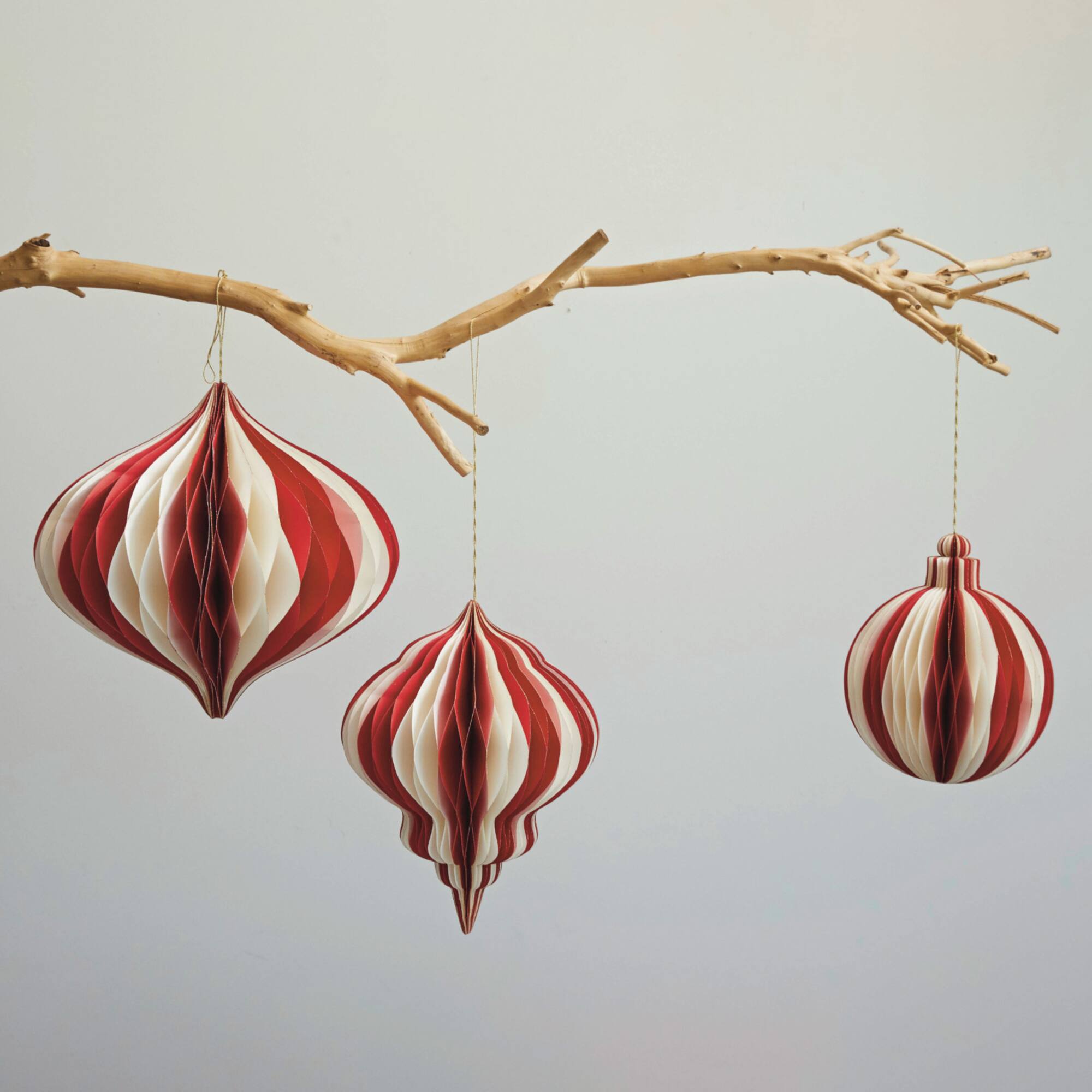 Hello Honey® Red & Cream Paper Folding Honeycomb Ornament Set with Gold Glitter Edge